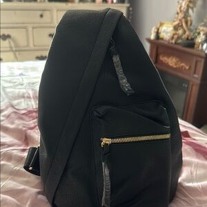 Black sling bag with Gold Zippers unisex